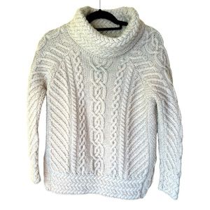Saol Merino Wool Sweater Cream Tan Long Sleeve Unique Cable Knit
